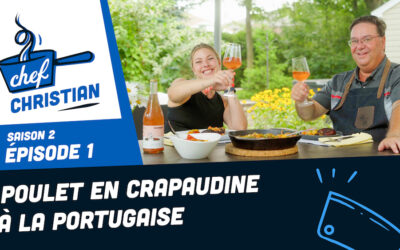 Poulet en crapaudine à la portugaise, pommes de terre en éventail et papillote de légumes du Québec